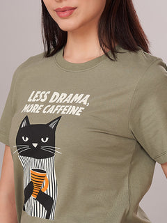 Women's 100% Organic Cotton Regular Fit Tshirt Olive
