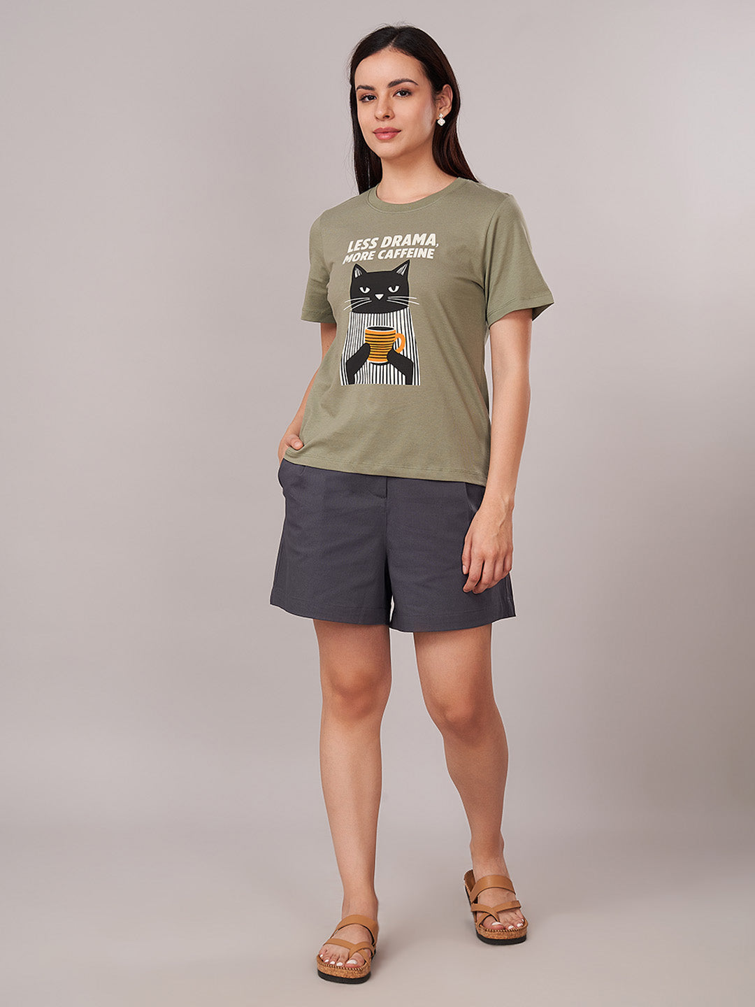 Women's 100% Organic Cotton Regular Fit Tshirt Olive