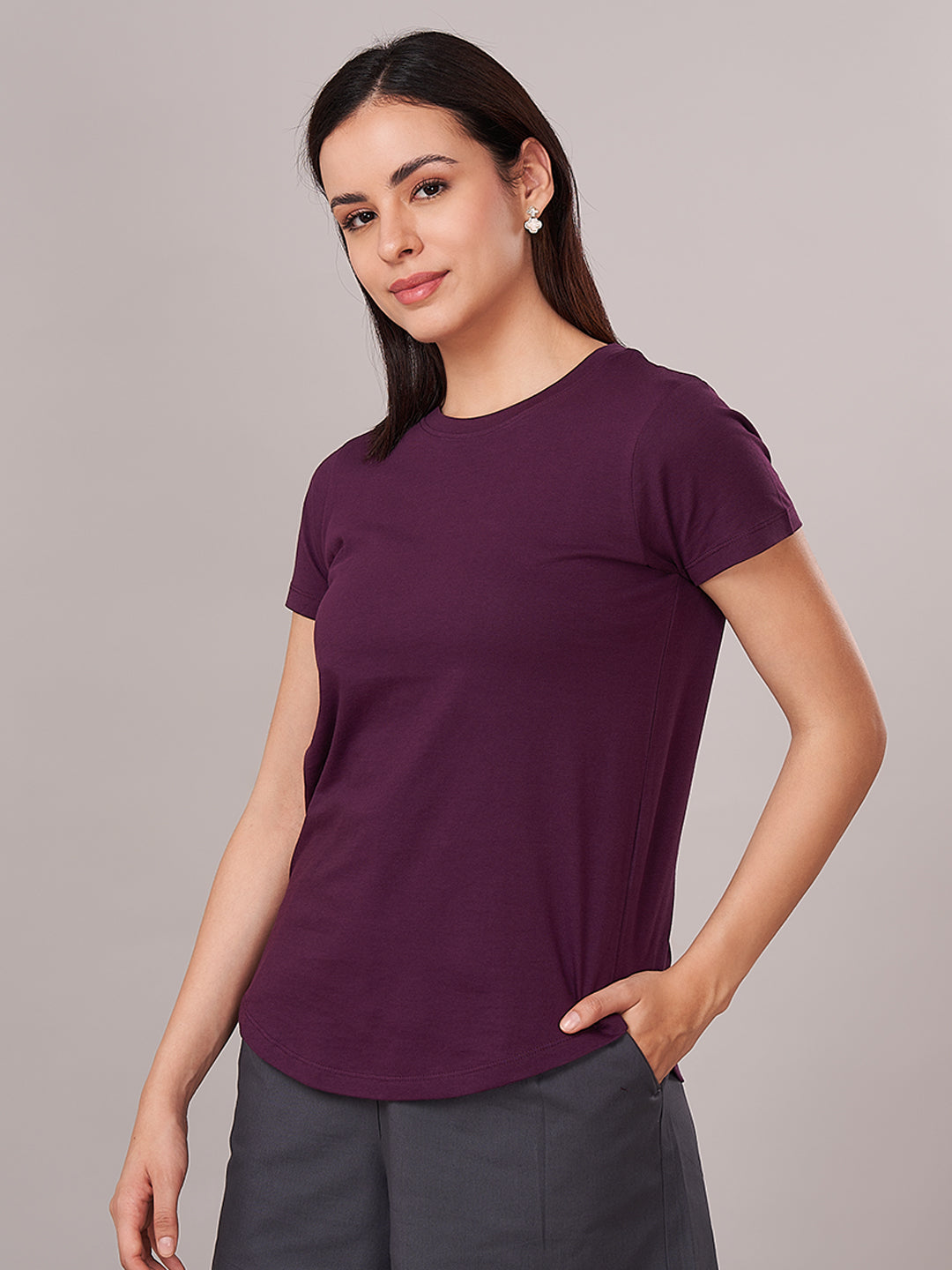 Women's 100% Cotton Regular Fit Tshirt Purple