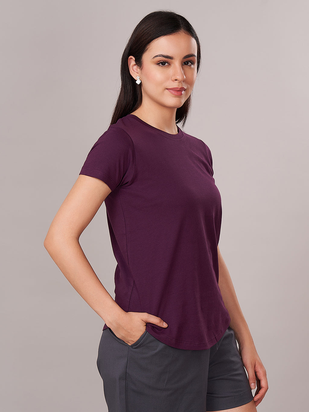 Women's 100% Cotton Regular Fit Tshirt Purple