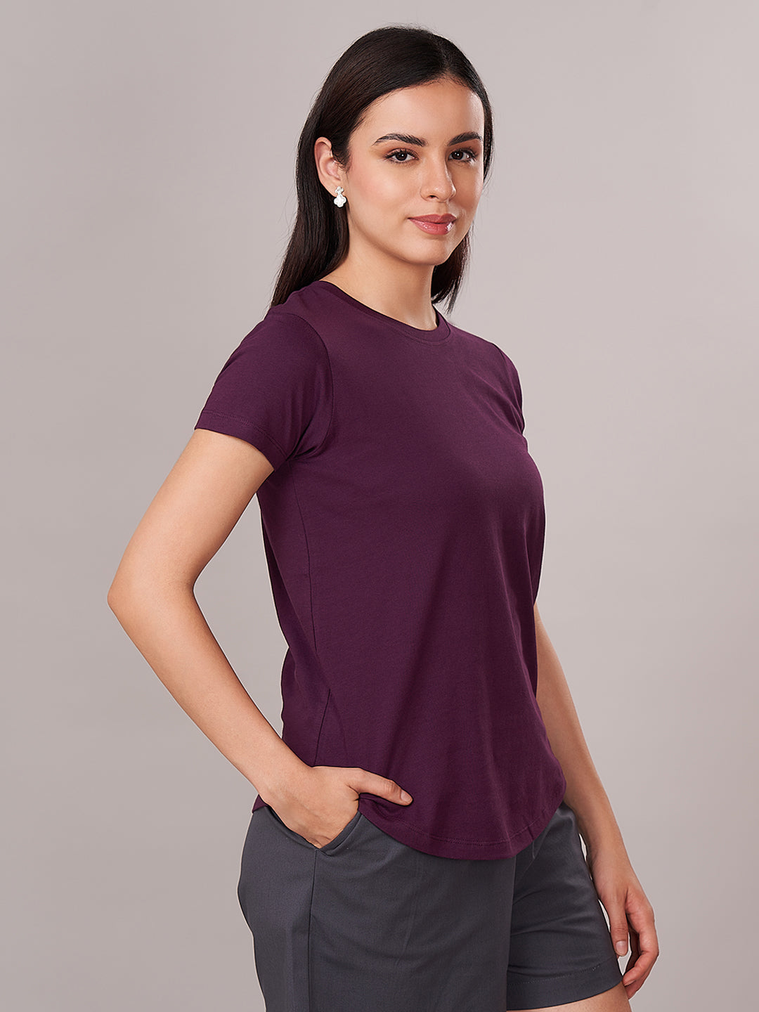 Women's 100% Cotton Regular Fit Tshirt Purple