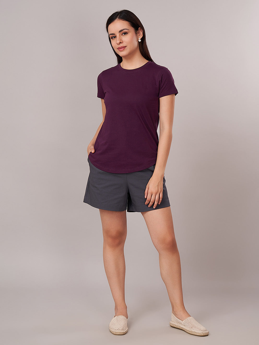 Women's 100% Cotton Regular Fit Tshirt Purple