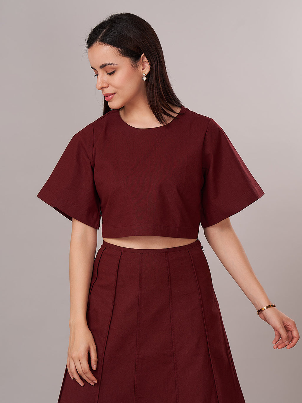 Women's Cotton Linen Regular Fit Blouse Maroon