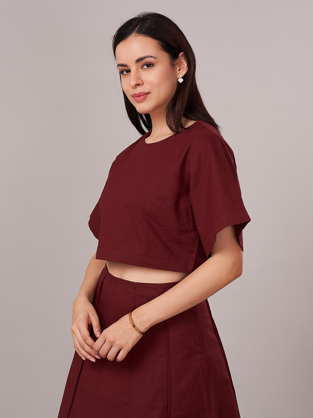 Women's Cotton Linen Regular Fit Blouse Maroon