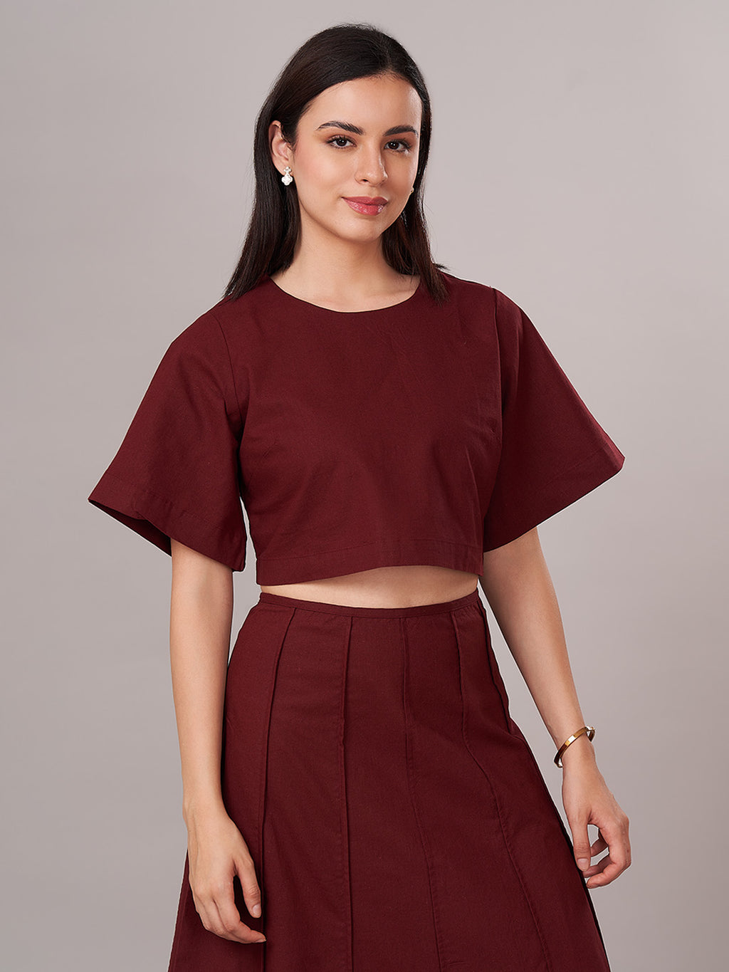 Women's Cotton Linen Regular Fit Blouse Maroon