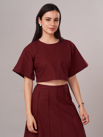 Women's Cotton Linen Regular Fit Blouse Maroon
