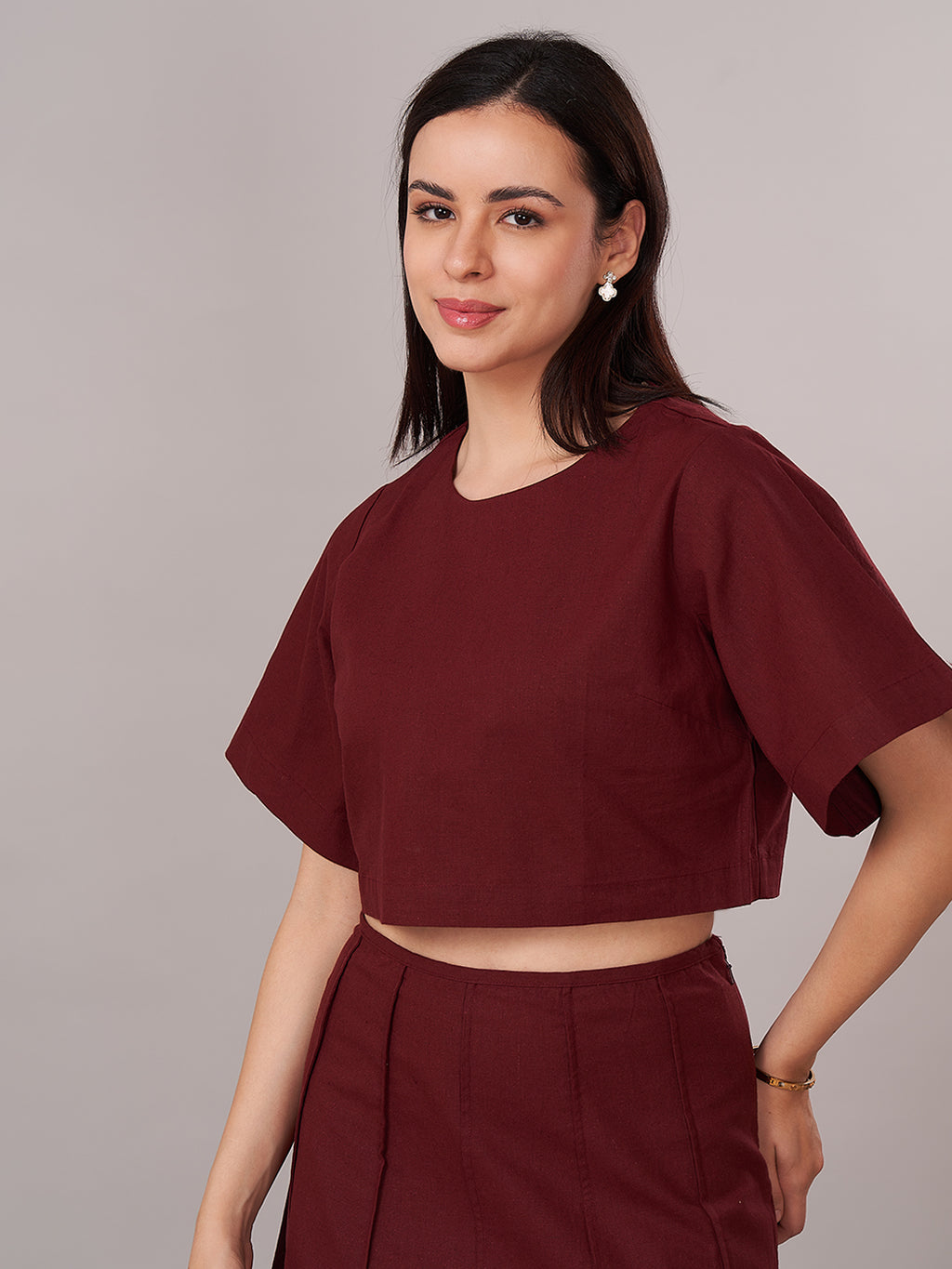 Women's Cotton Linen Regular Fit Blouse Maroon