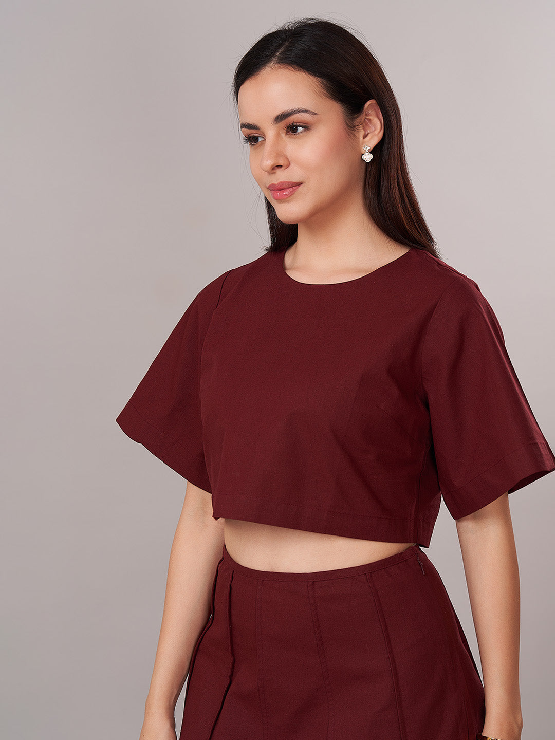 Women's Cotton Linen Regular Fit Blouse Maroon
