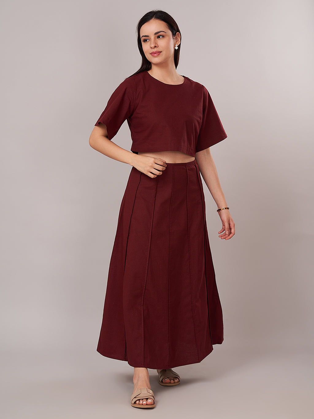 Women's Cotton Linen Regular Fit Blouse Maroon