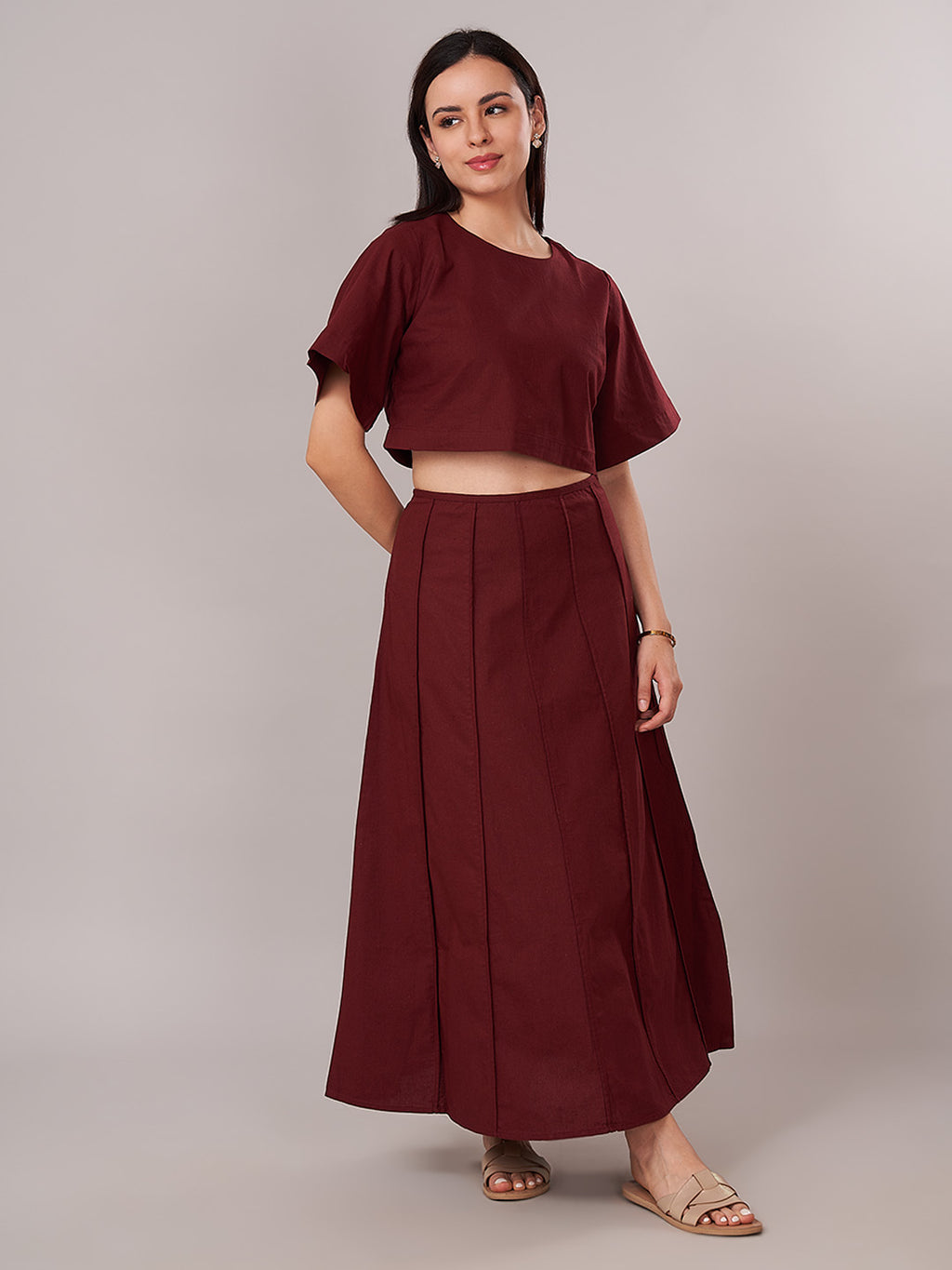 Women's Cotton Linen Regular Fit Skirt Maroon