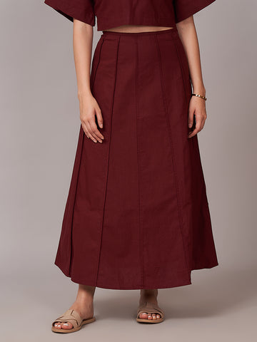 Women's Cotton Linen Regular Fit Skirt Maroon