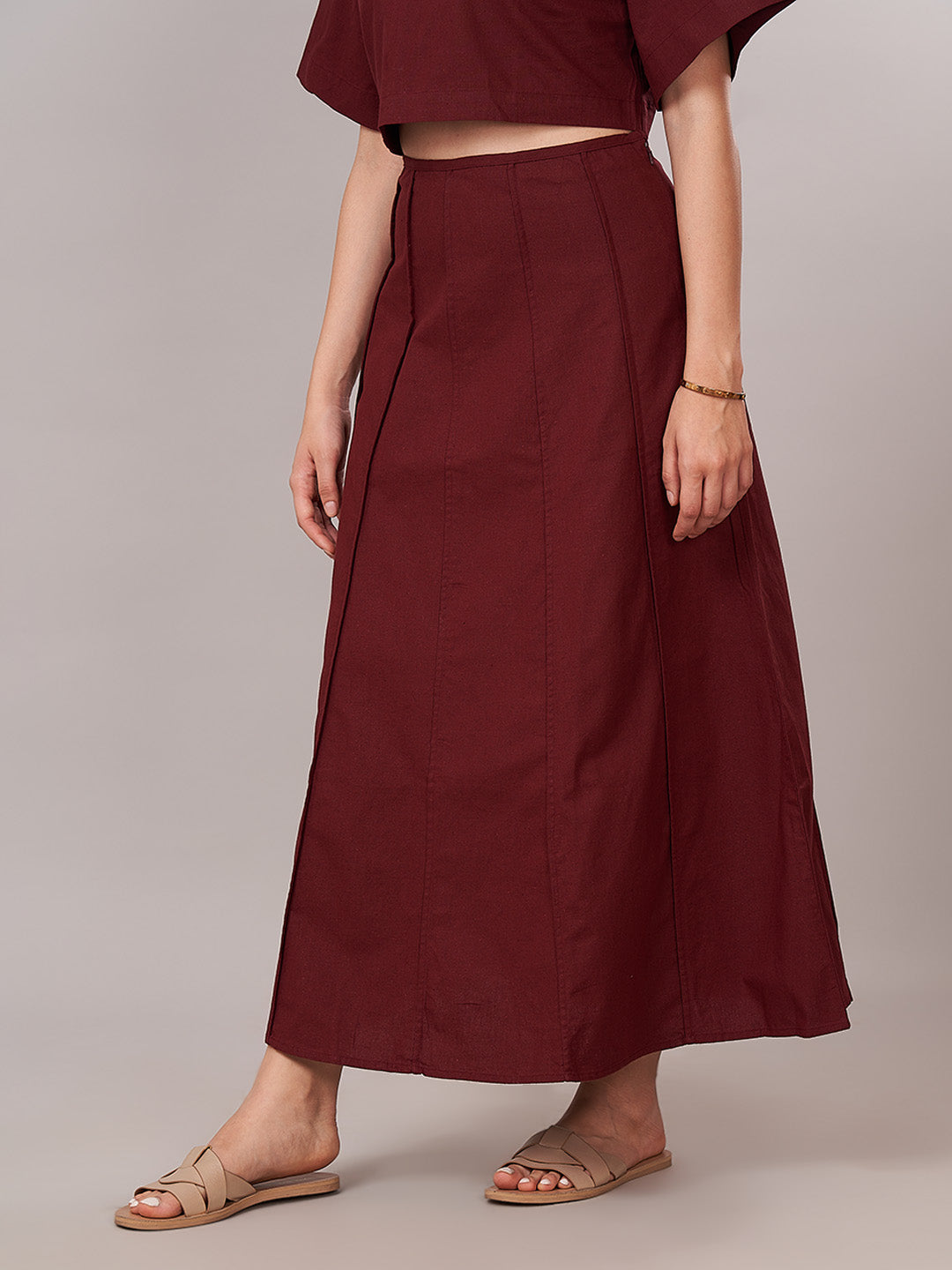 Women's Cotton Linen Regular Fit Skirt Maroon