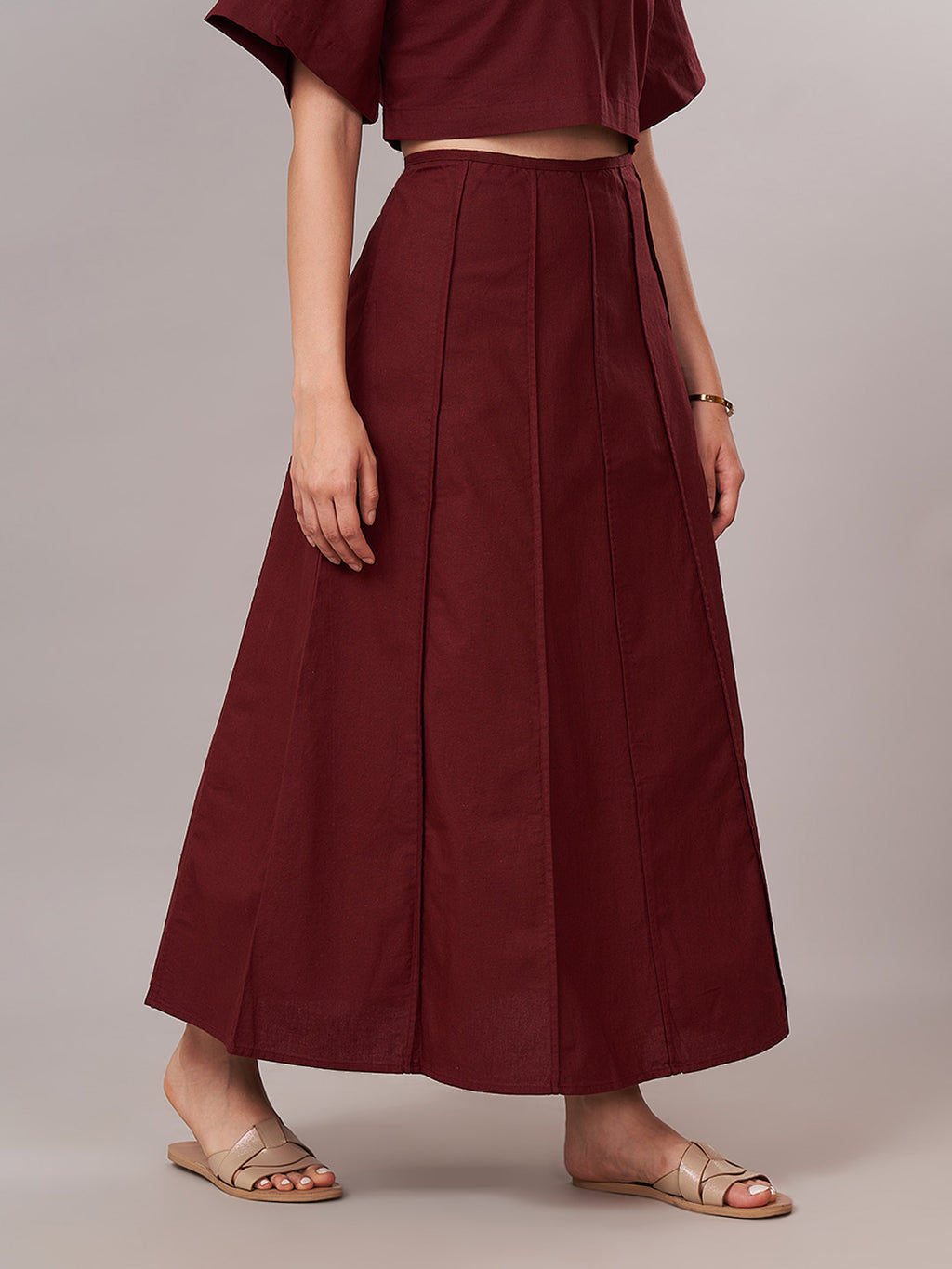 Women's Cotton Linen Regular Fit Skirt Maroon