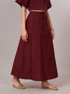 Women's Cotton Linen Regular Fit Skirt Maroon