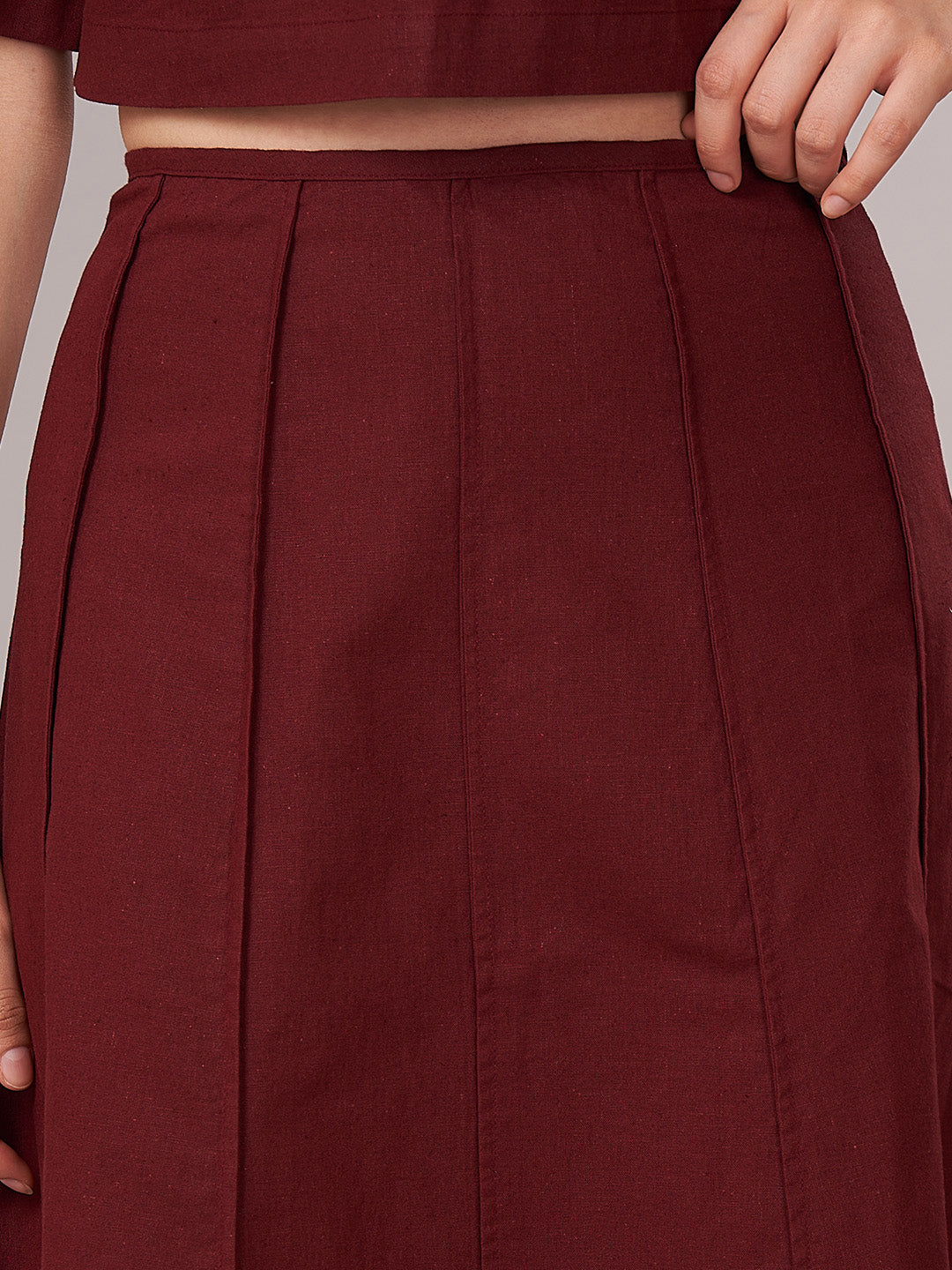 Women's Cotton Linen Regular Fit Skirt Maroon