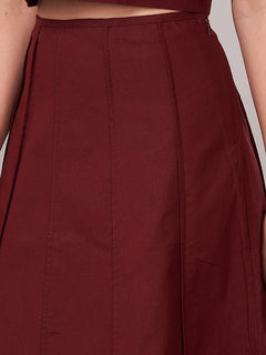 Women's Cotton Linen Regular Fit Skirt Maroon