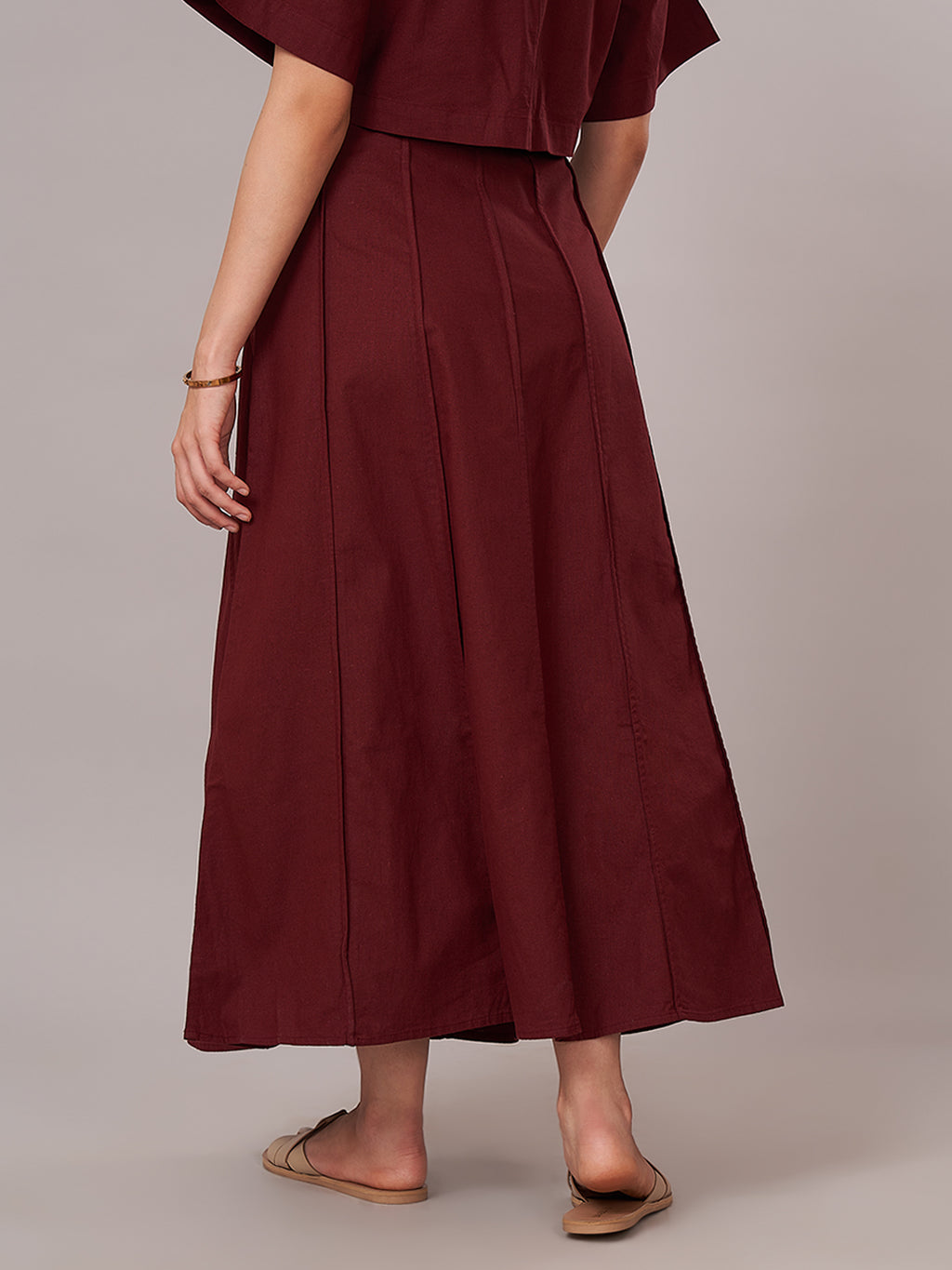 Women's Cotton Linen Regular Fit Skirt Maroon