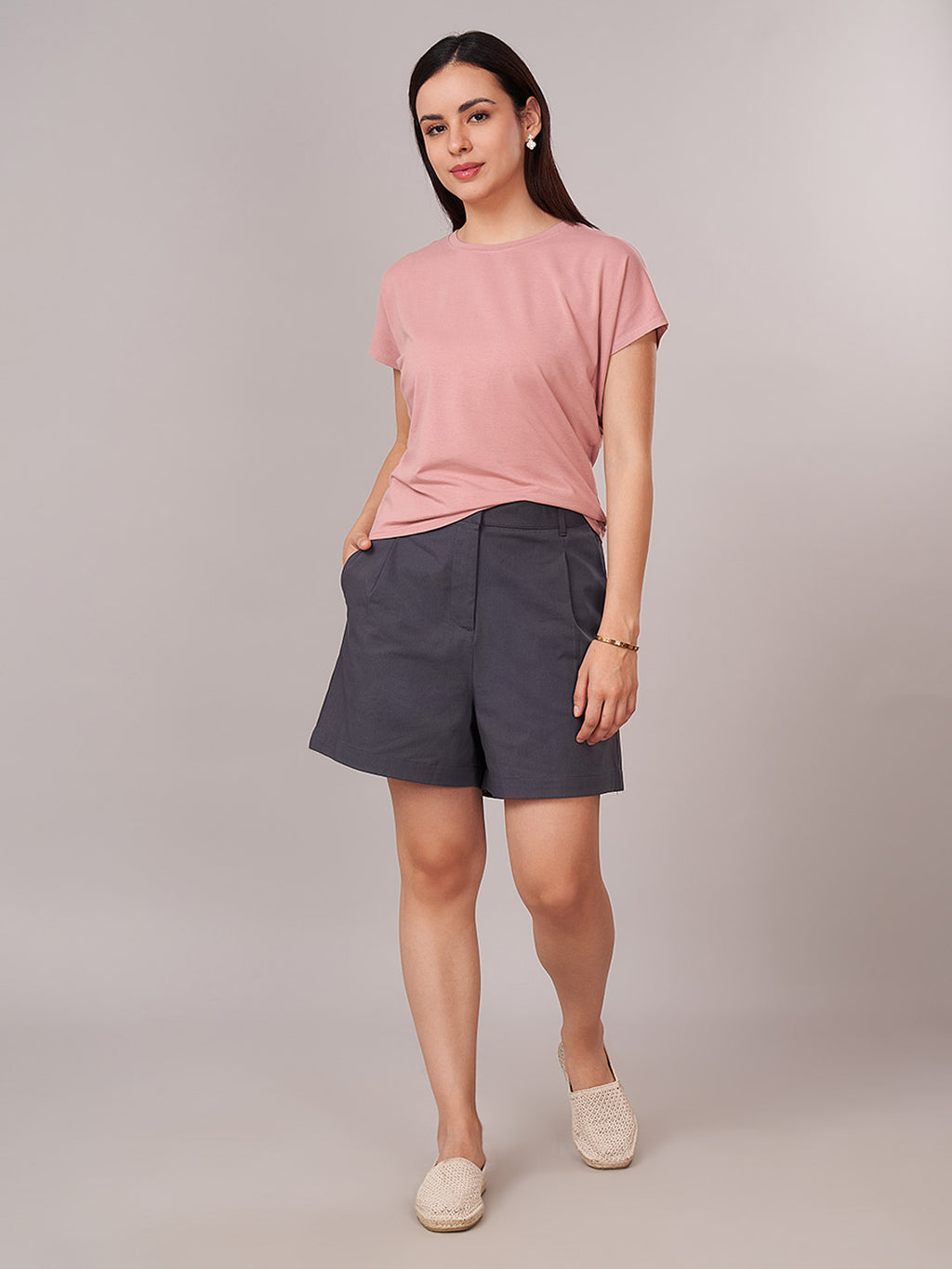 Women's Cotton Lycra Regular Fit Shorts Grey