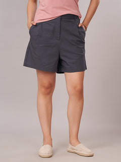 Women's Cotton Lycra Regular Fit Shorts Grey
