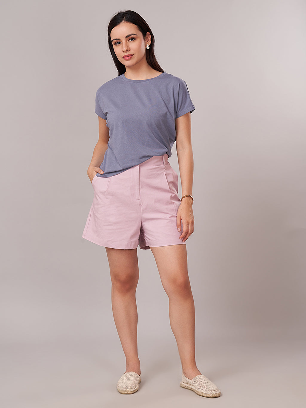 Women's Cotton Lycra Regular Fit Shorts Pink