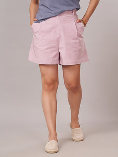 Women's Cotton Lycra Regular Fit Shorts Pink