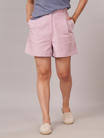 Women's Cotton Lycra Regular Fit Shorts Pink