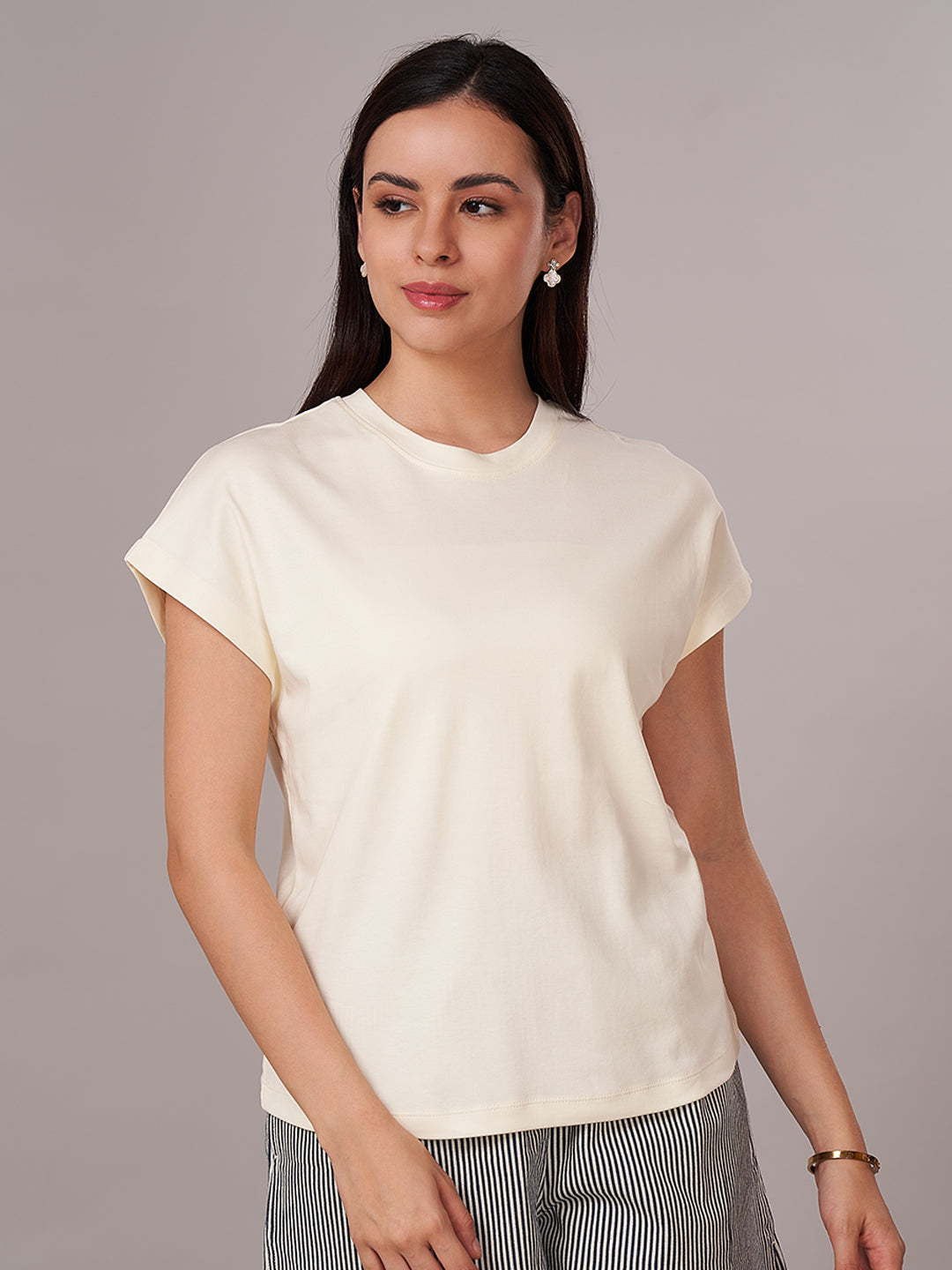 Women's 100% Cotton Regular Fit Tshirt Natural