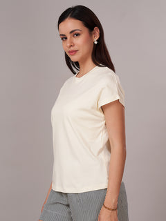 Women's 100% Cotton Regular Fit Tshirt Natural