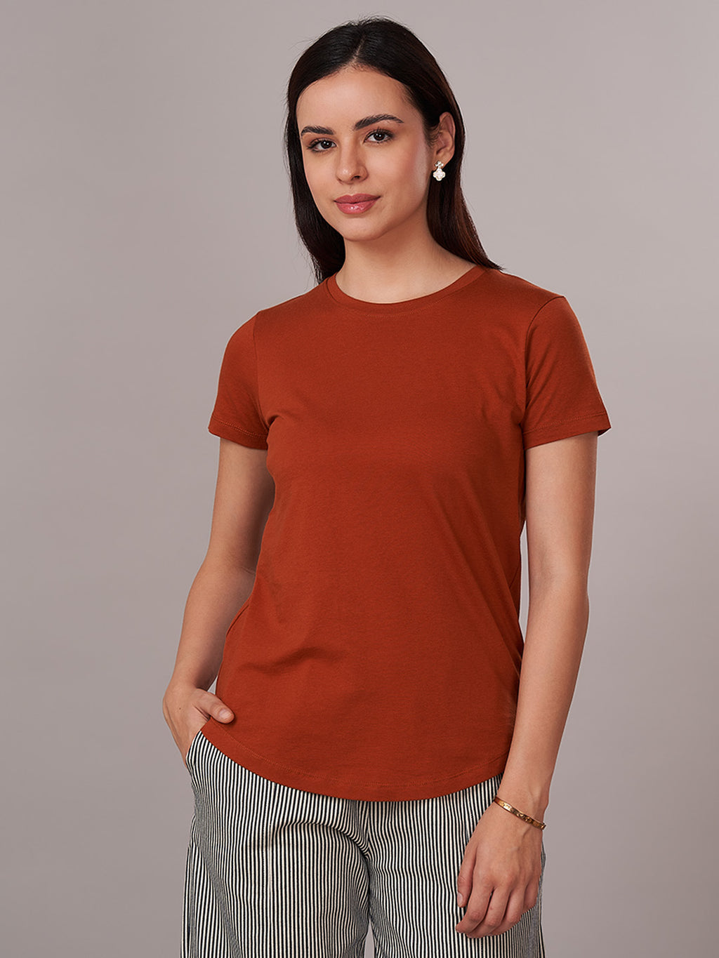 Women's 100% Cotton Regular Fit Tshirt Rust