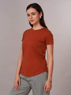 Women's 100% Cotton Regular Fit Tshirt Rust
