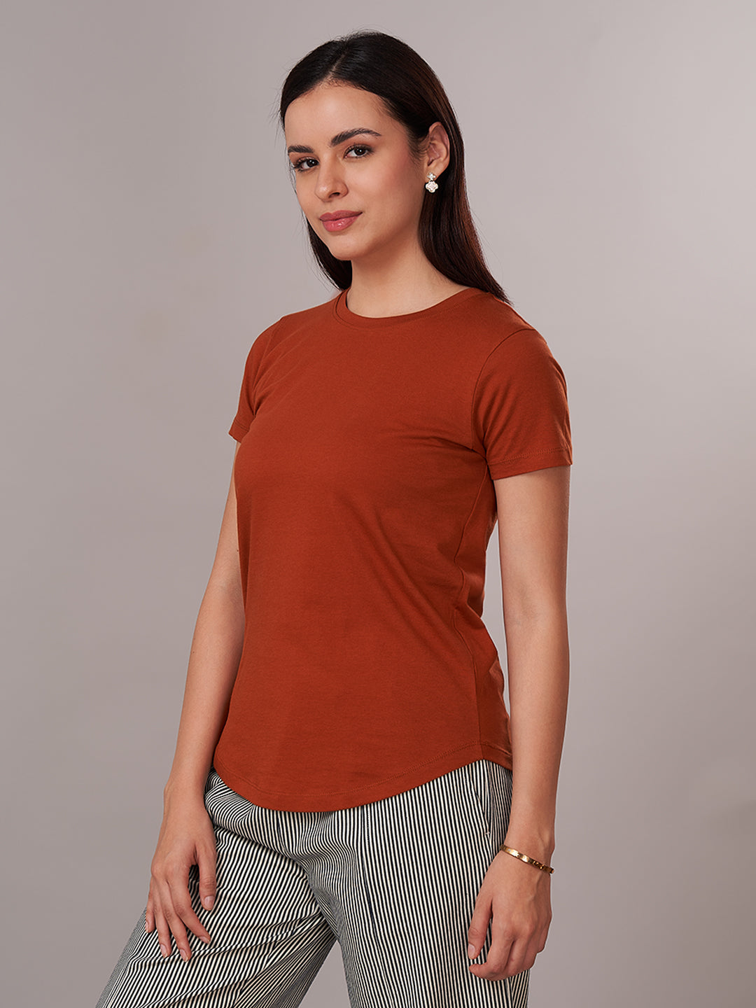 Women's 100% Cotton Regular Fit Tshirt Rust