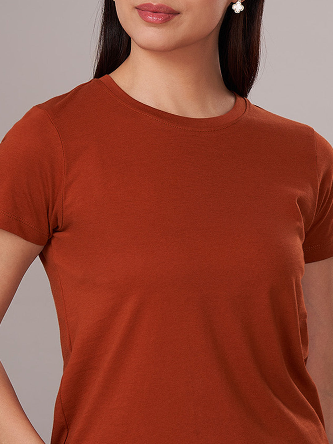 Women's 100% Cotton Regular Fit Tshirt Rust