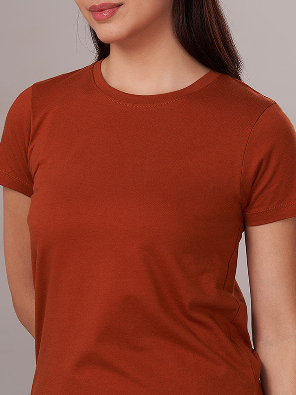 Women's 100% Cotton Regular Fit Tshirt Rust