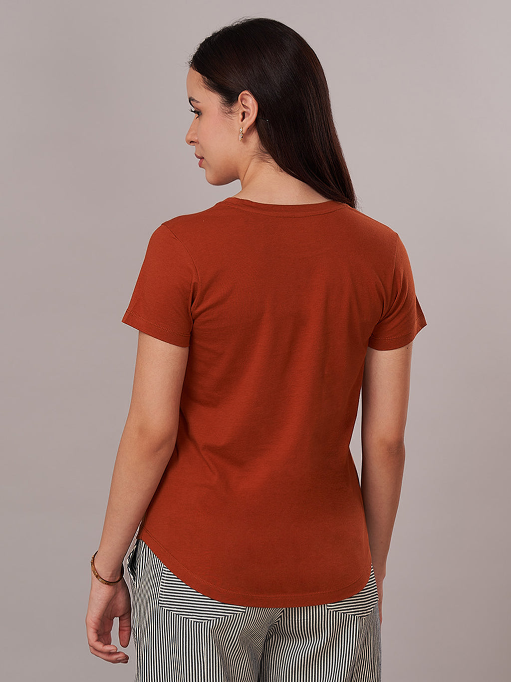 Women's 100% Cotton Regular Fit Tshirt Rust