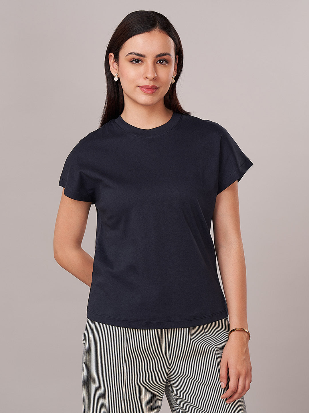 Women's 100% Cotton Regular Fit Tshirt Navy