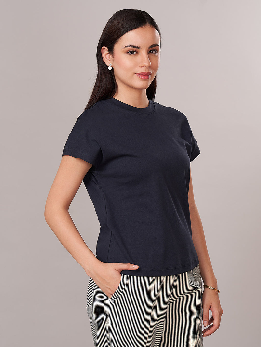 Women's 100% Cotton Regular Fit Tshirt Navy