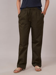 Women's Cotton Lycra Regular Fit Pants Olive
