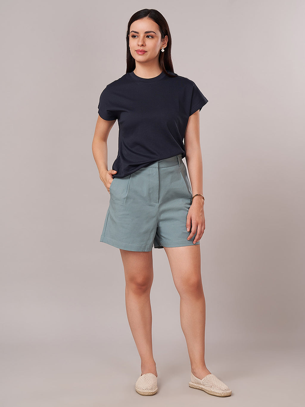 Women's Cotton Lycra Regular Fit Shorts Teal