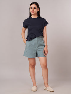 Women's Cotton Lycra Regular Fit Shorts Teal