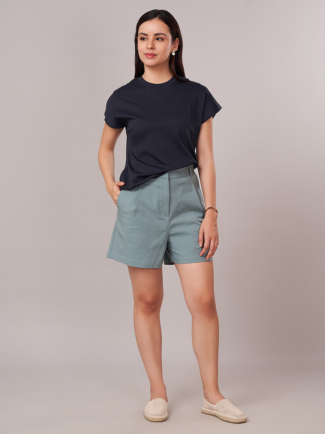 Women's Cotton Lycra Regular Fit Shorts Teal