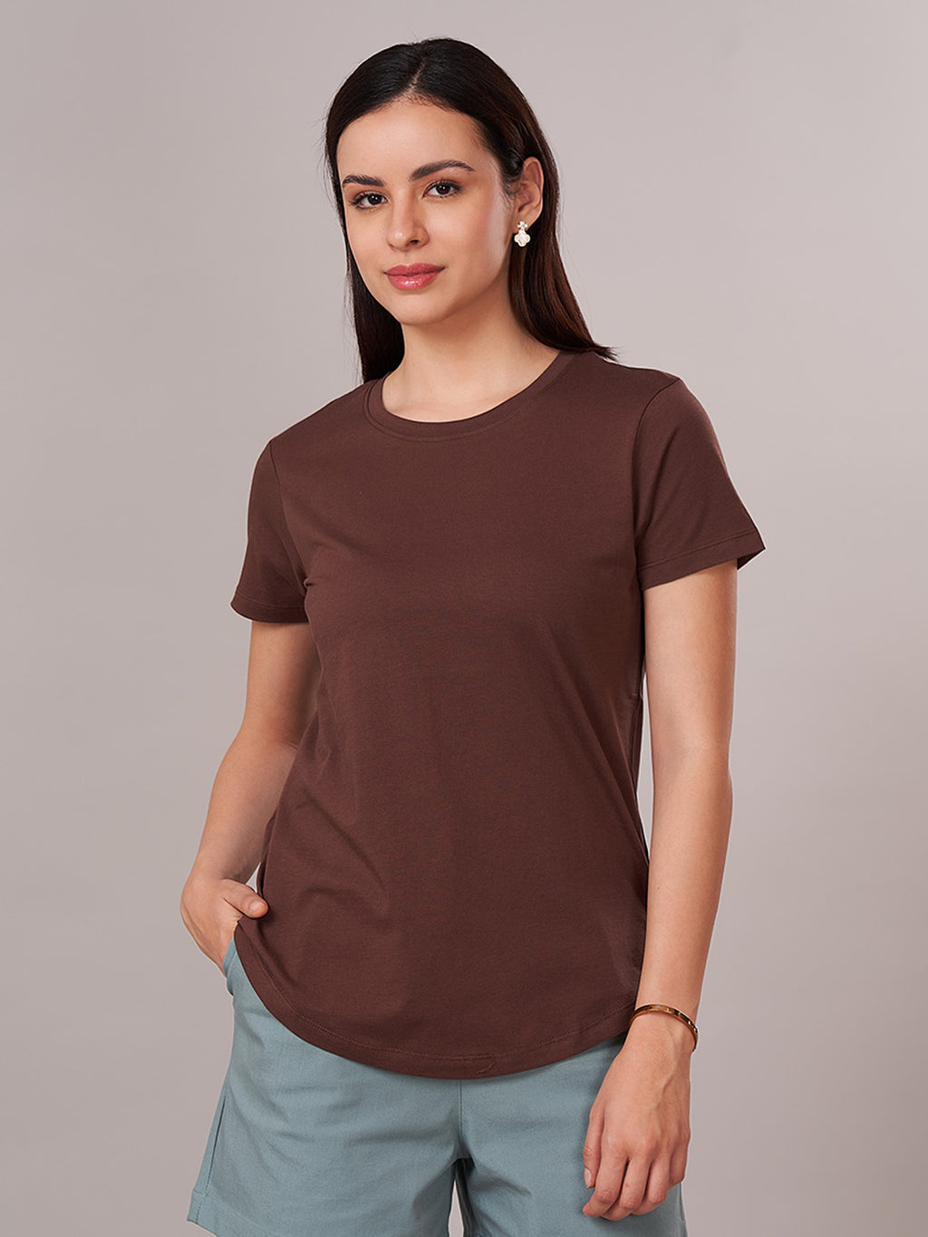 Women's 100% Cotton Regular Fit Tshirt Brown