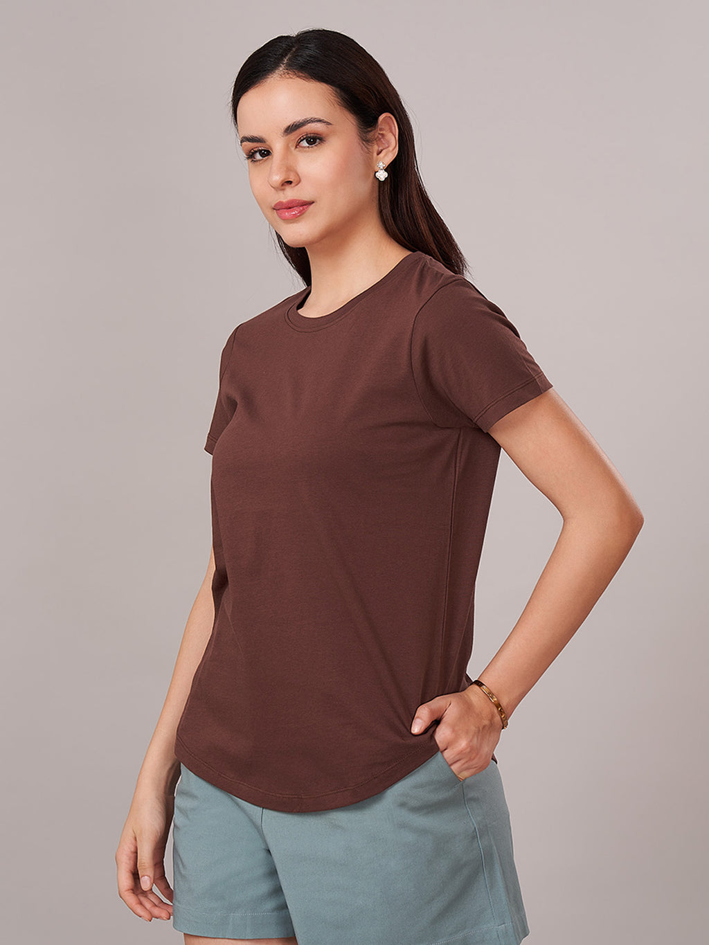 Women's 100% Cotton Regular Fit Tshirt Brown