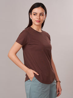 Women's 100% Cotton Regular Fit Tshirt Brown