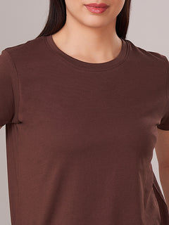 Women's 100% Cotton Regular Fit Tshirt Brown