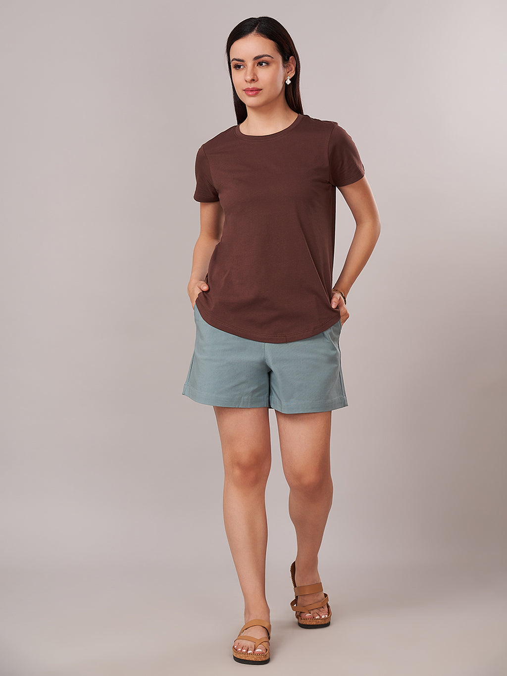 Women's 100% Cotton Regular Fit Tshirt Brown