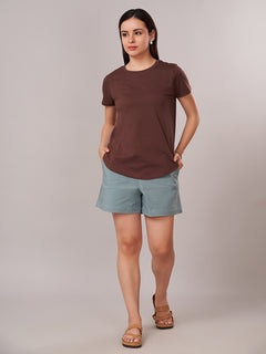 Women's 100% Cotton Regular Fit Tshirt Brown