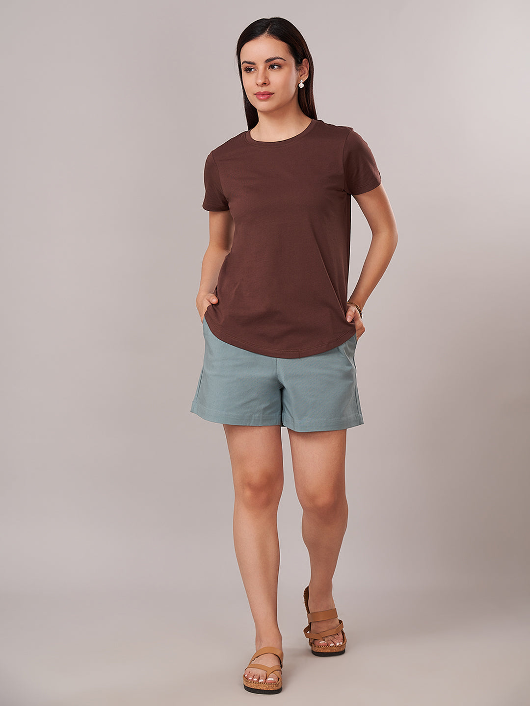 Women's 100% Cotton Regular Fit Tshirt Brown