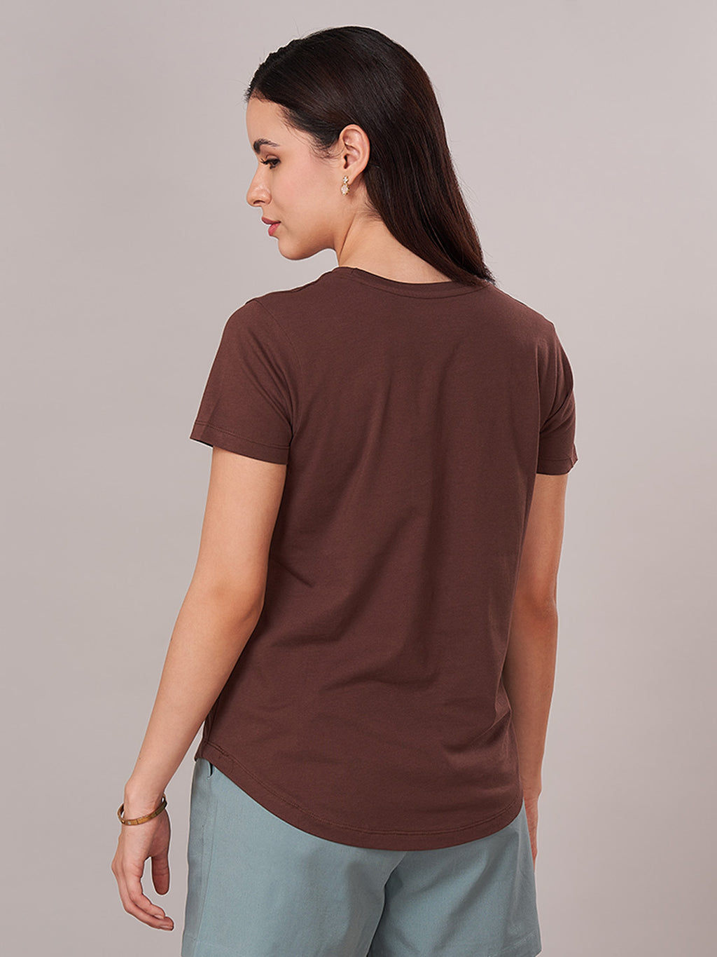 Women's 100% Cotton Regular Fit Tshirt Brown