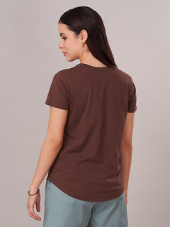 Women's 100% Cotton Regular Fit Tshirt Brown