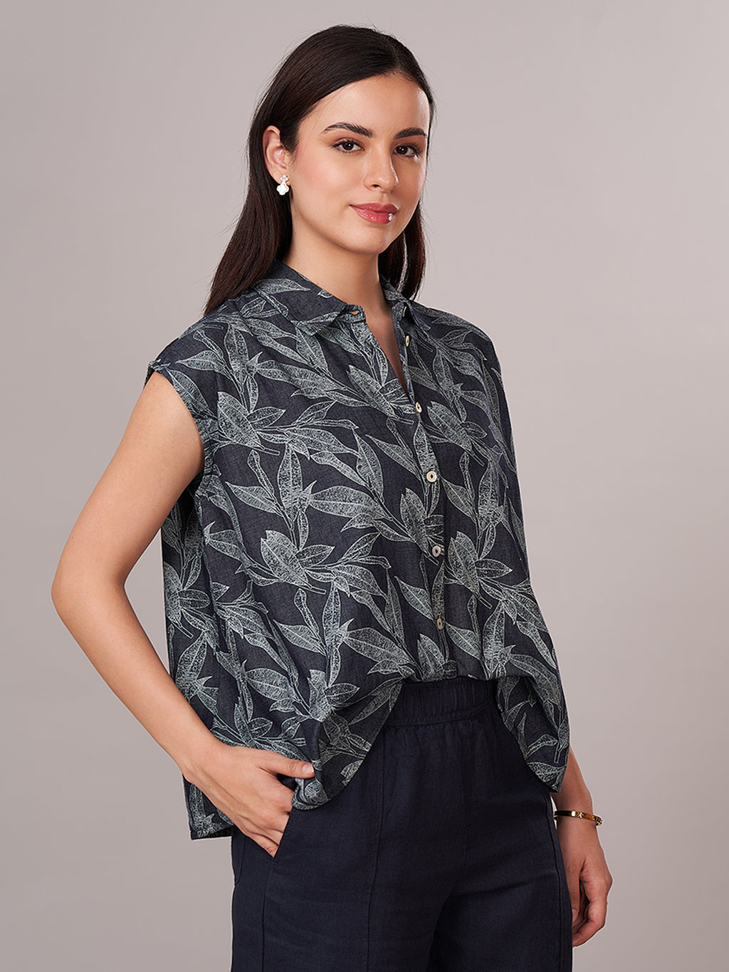 Women's 100% Cotton  Regular Fit Blouse Blue